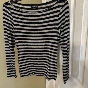 Bebe Metallic Striped Long Sleeve Top